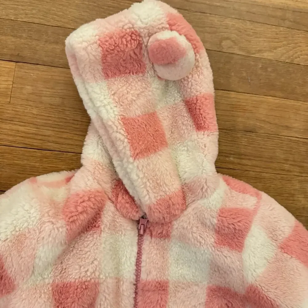 Okie Dokie pink white hooded zip front coat toddler size 3  b51